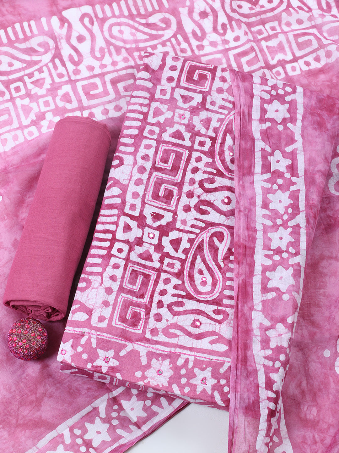 Embroidered Cotton Blend Unstitched Suit With Pant &amp; Dupatta