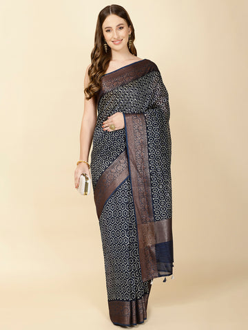 Indigo Print Cotton Saree