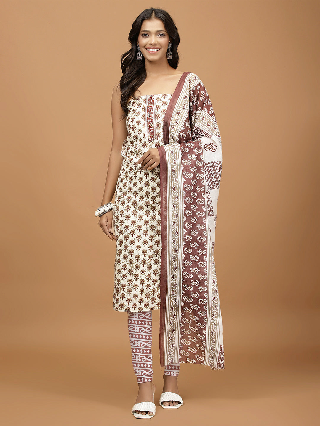 Neck Embroidered Cotton Blend Unstitched Suit With Dupatta