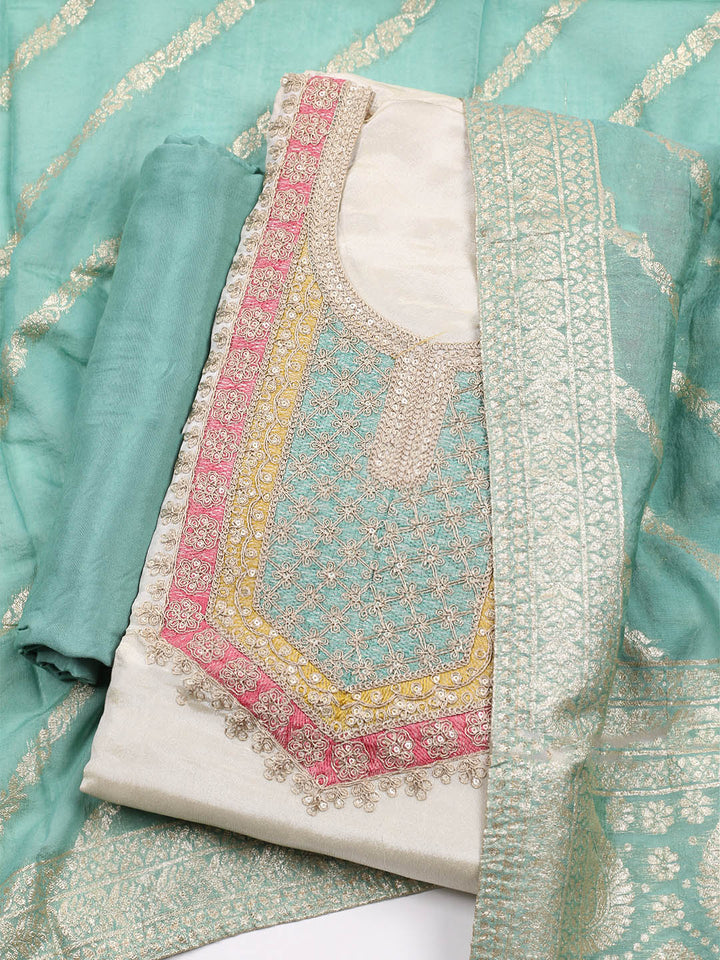 Neck Embroidered Tissue Unstitched Suit Piece With Dupatta