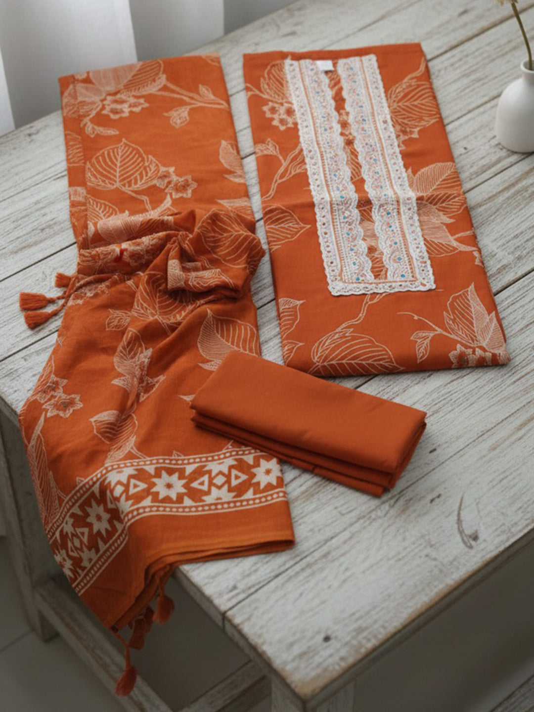 Printed Cotton Blend Unstitched Suit With Pant &amp; Dupatta