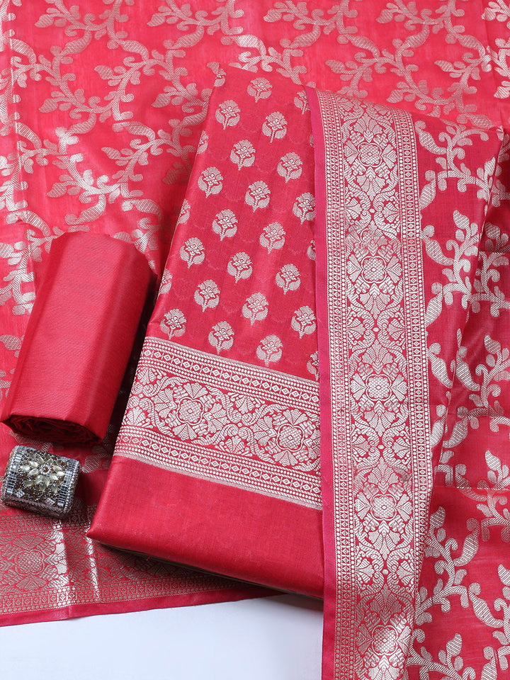 Banarasi Chanderi Unstitched Suit With Pant &amp; Dupatta