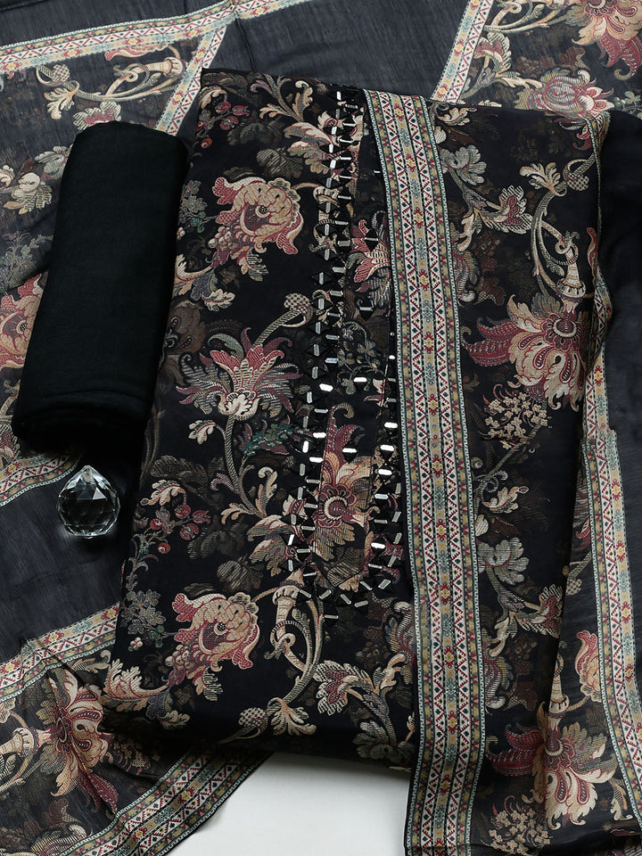 Embellished Muslin Unstitched Suit With Pant &amp; Dupatta