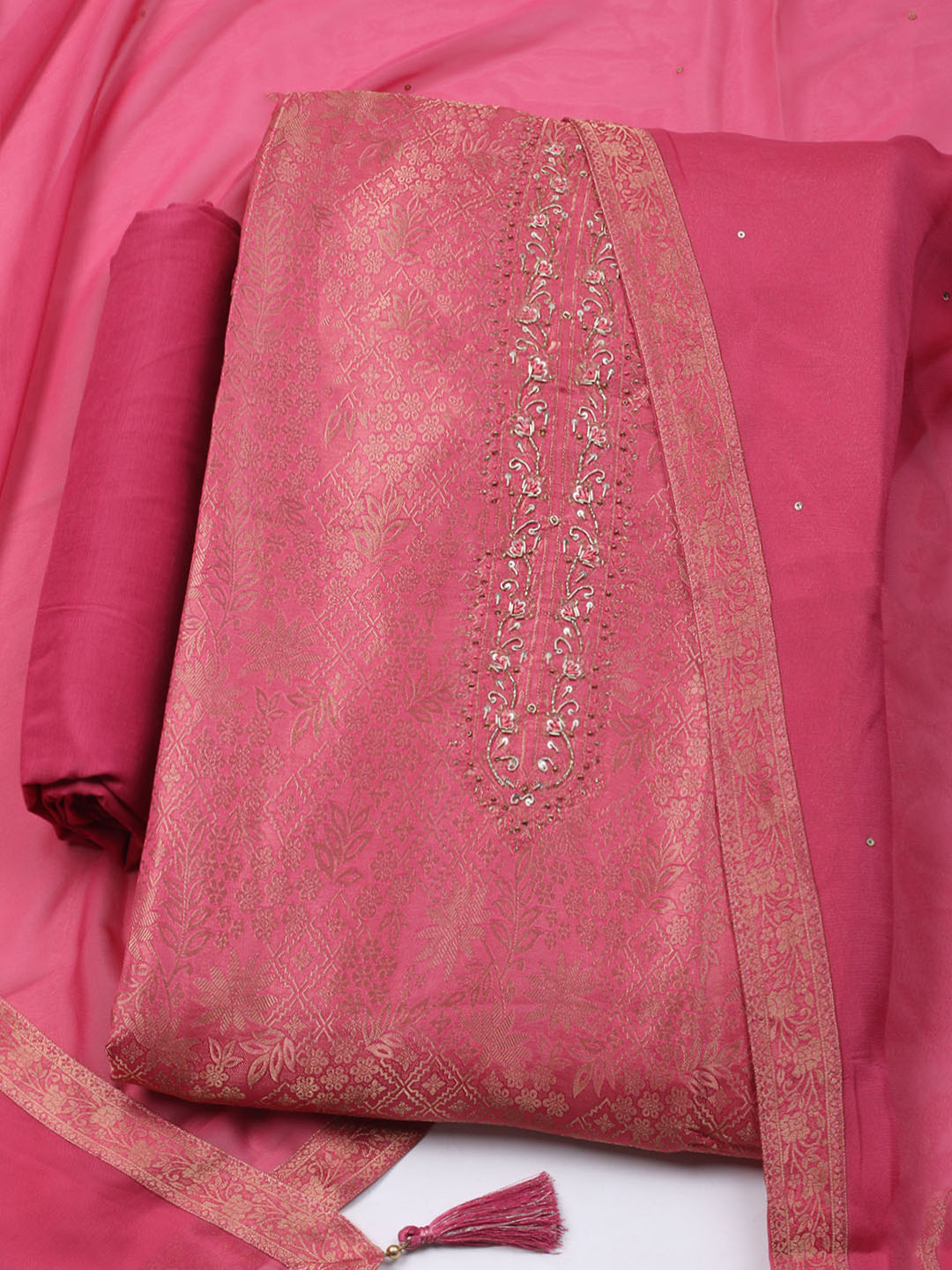 Brocade Chanderi Unstitched Suit With Dupatta