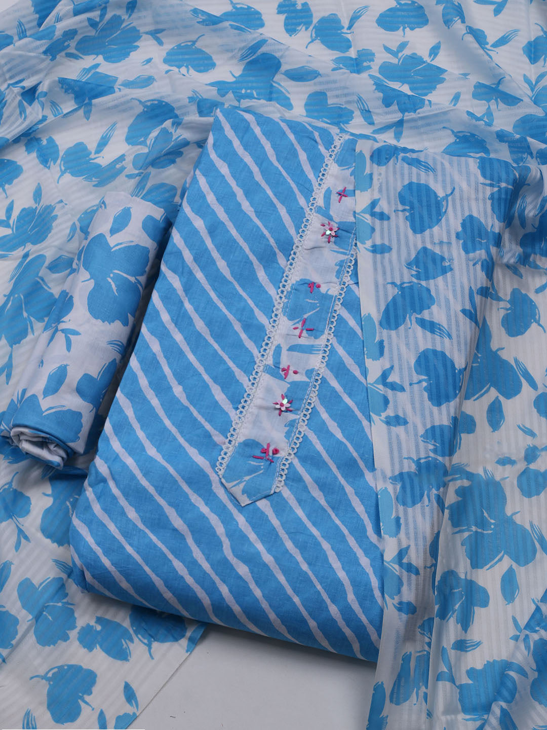Printed Cotton Blend Unstitched Suit With Dupatta