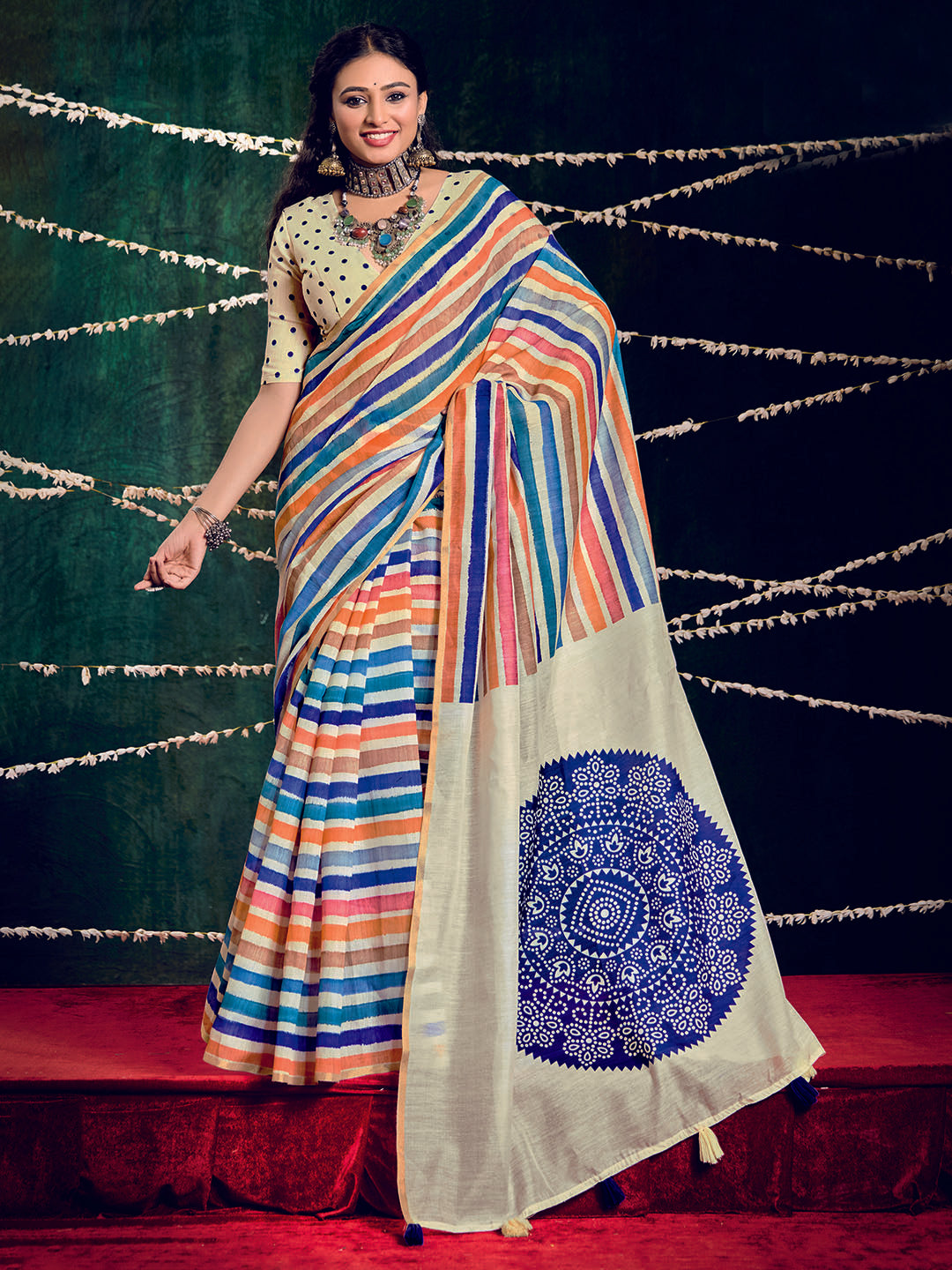 Check Printed Chanderi Saree