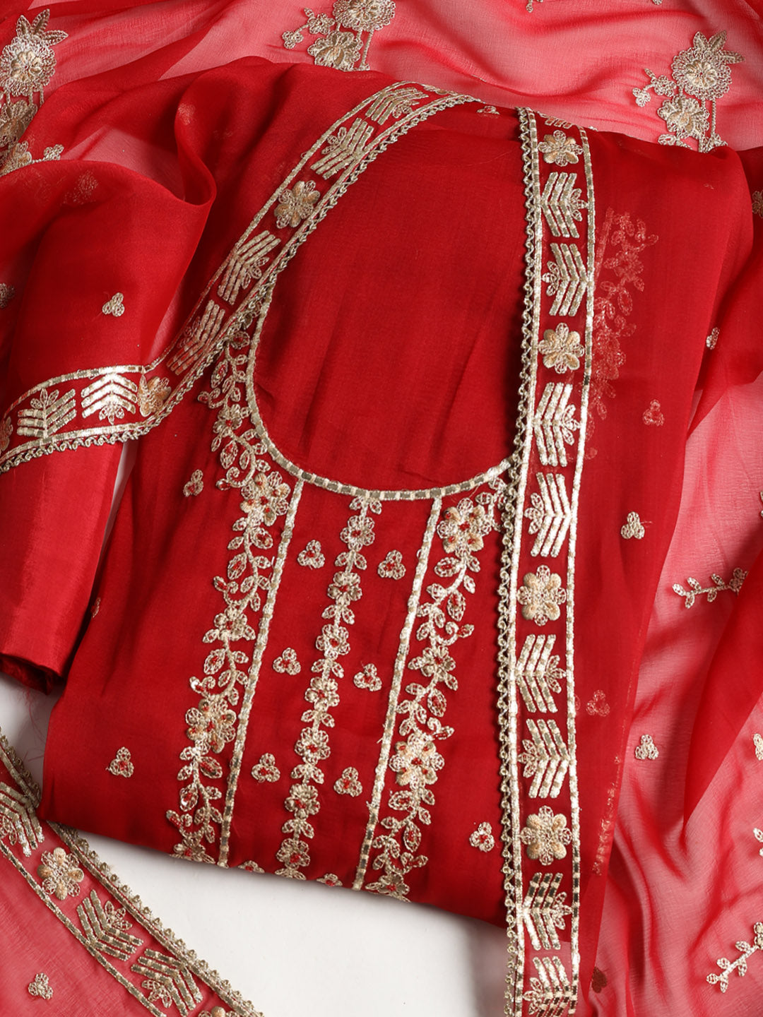 Embroidered Organza Unstitched Suit With Dupatta
