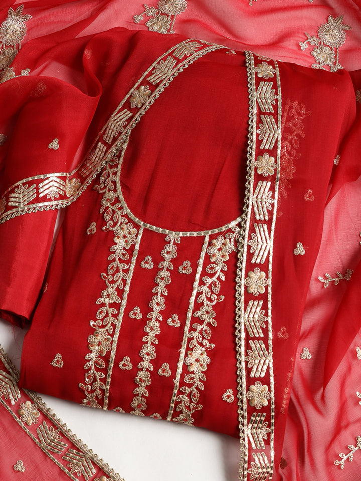 Embroidered Organza Unstitched Suit With Dupatta