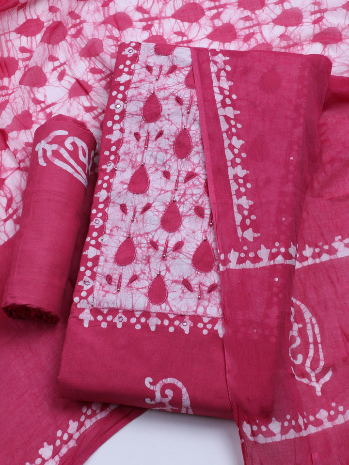 Printed Cotton Blend Unstitched Kurta With Pant &amp; Dupatta