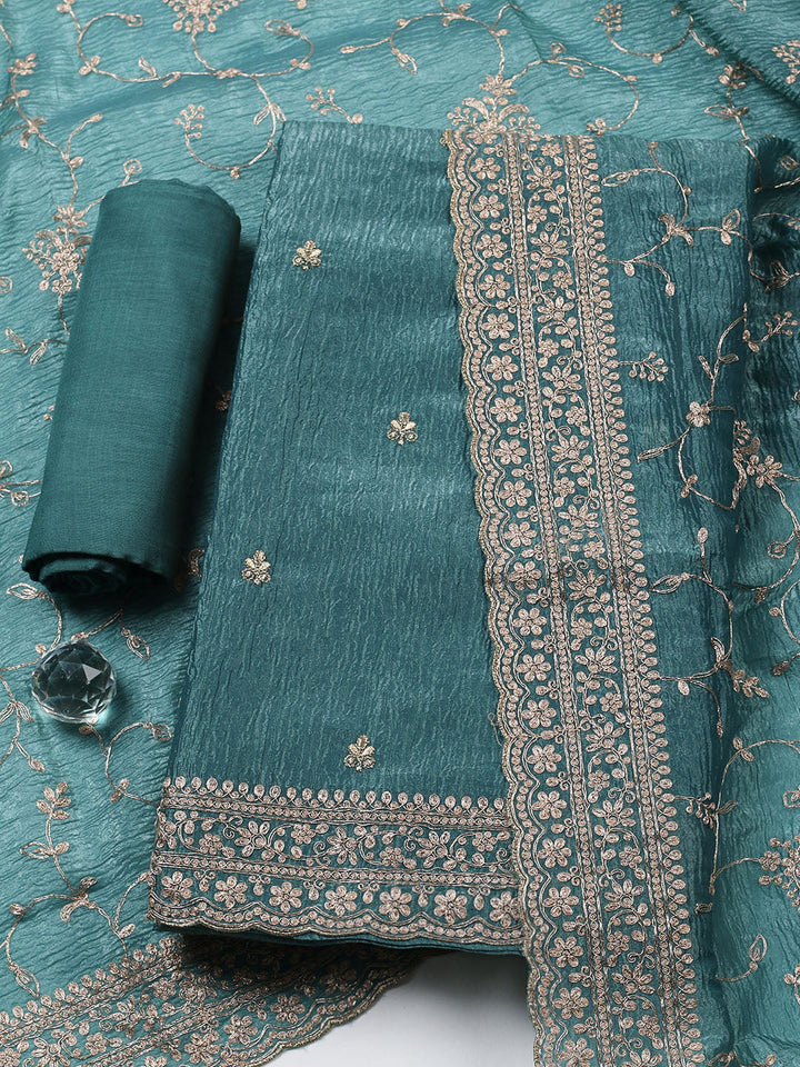 Woven Design Chanderi Unstitched Suit With Pant &amp; Dupatta