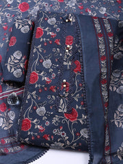 Embroidered Cotton Blend Unstitched Suit With Pant Dupatta