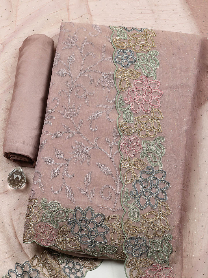 Embroidered Tissue Unstitched Suit With Pant &amp; Dupatta