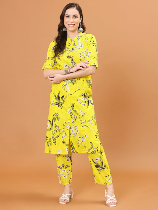 Floral Printed Cotton Kurta With Pants