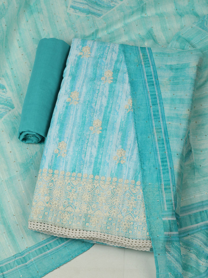 Embroidered Cotton Unstitched Suit With Pant &amp; Dupatta