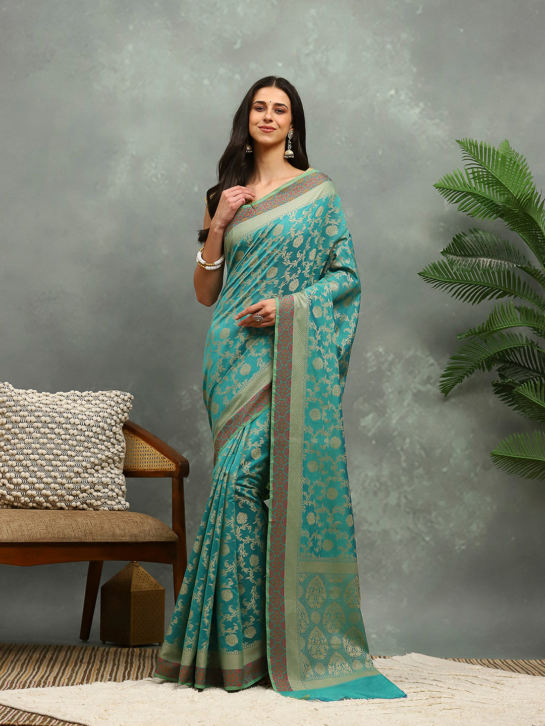Resham Embroidered Cotton Blend Woven Saree