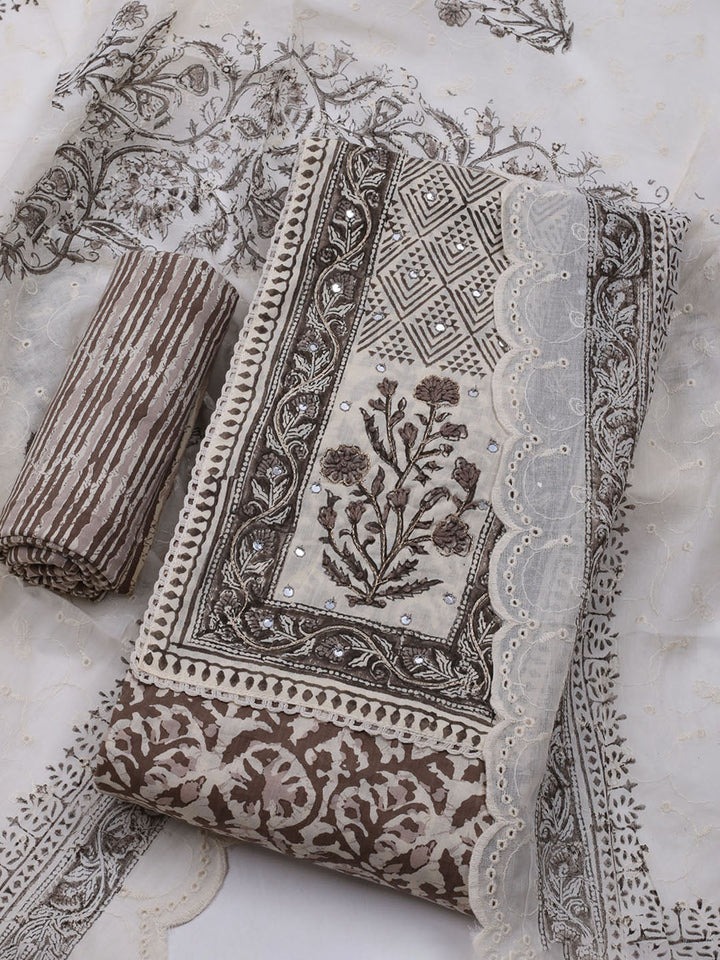 Printed Cotton Blend Unstitched Suit With Dupatta