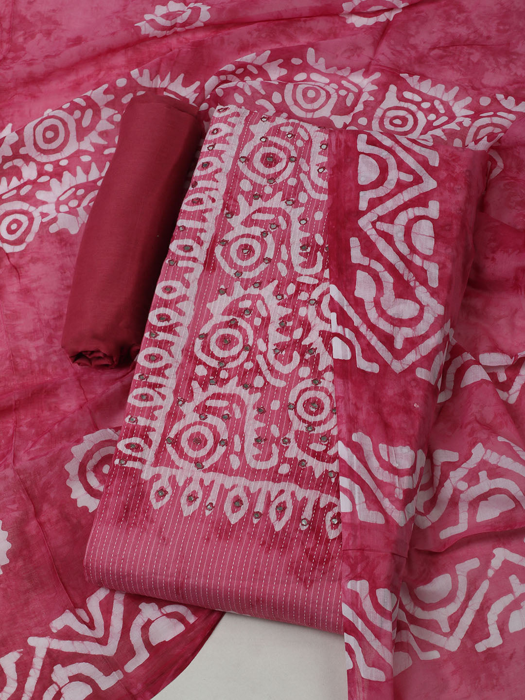 Printed Cotton Unstitched Kurta With Pant &amp; Dupatta
