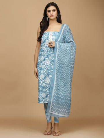 Printed Cotton Unstitched Suit With Dupatta