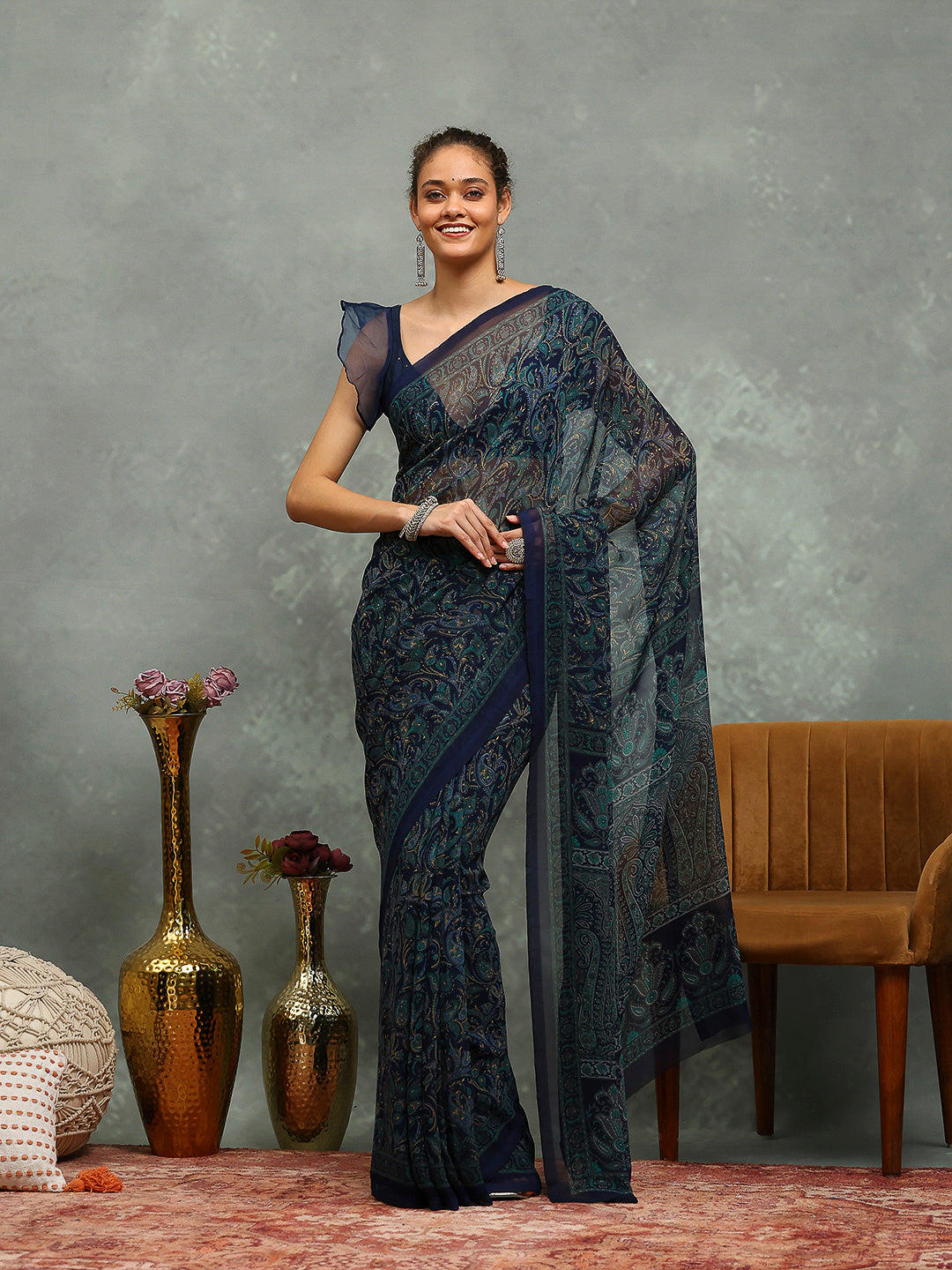 Floral Printed Georgette Saree