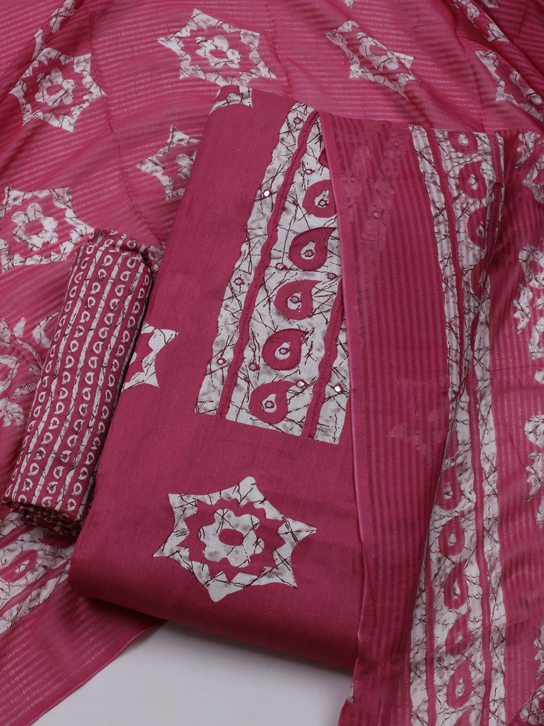 Printed Cotton Blend Unstitched Suit With Dupatta