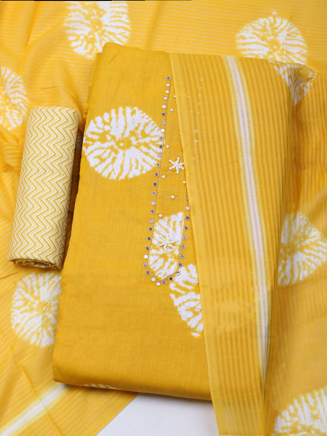 Printed Cotton Blend Unstitched Suit With Dupatta