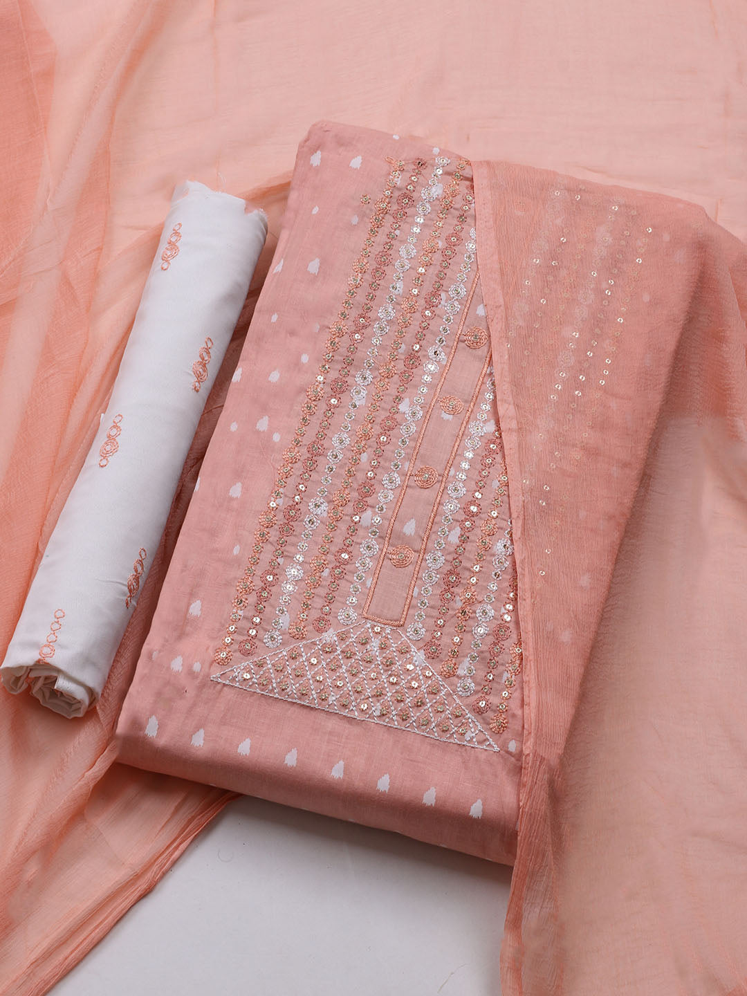 Neck Embroidered Cotton Blend Unstitched Suit With Dupatta