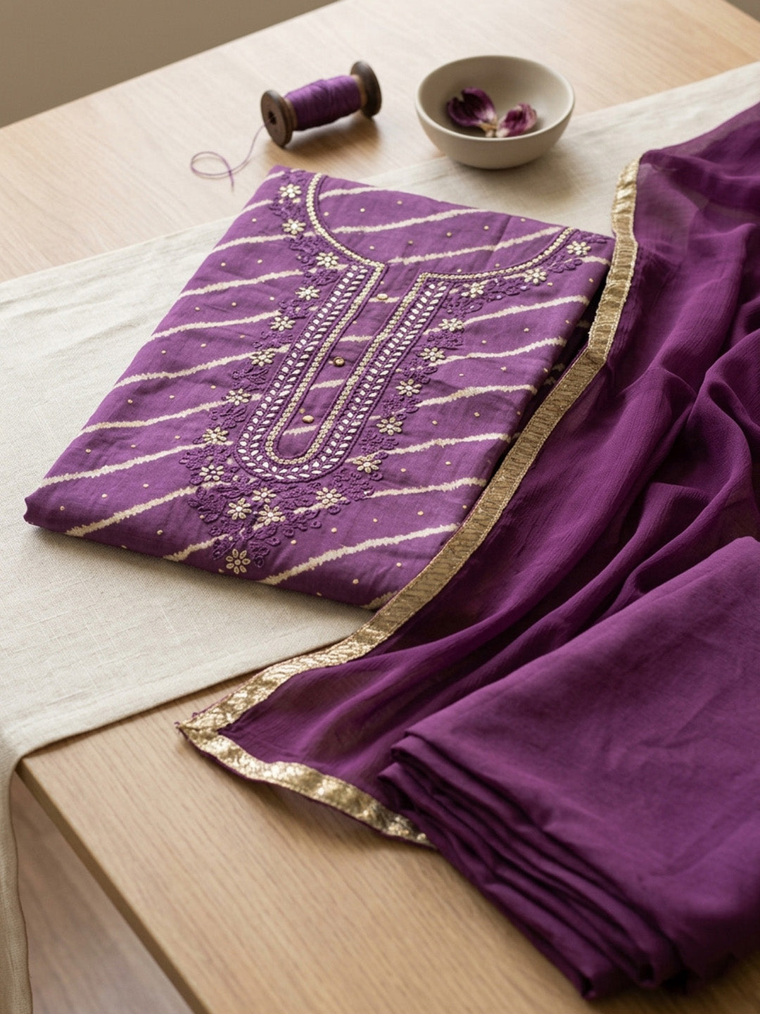 Embroidered Cotton Blend Unstitched Suit With Pant &amp; Dupatta