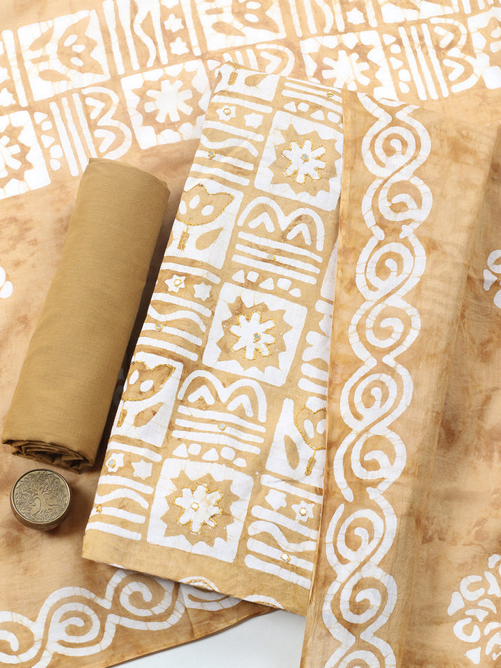 Printed Cotton Blend Unstitched Suit With Pant &amp; Dupatta