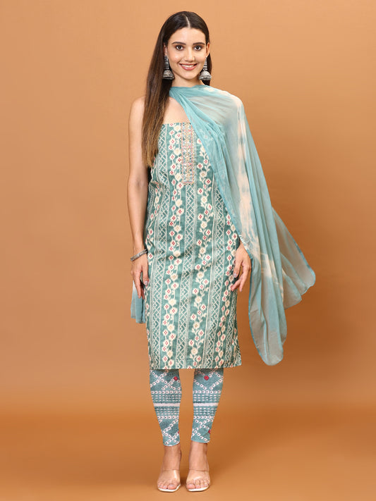 Neck Patti Printed Cotton Unstitched Suit Piece With Dupatta