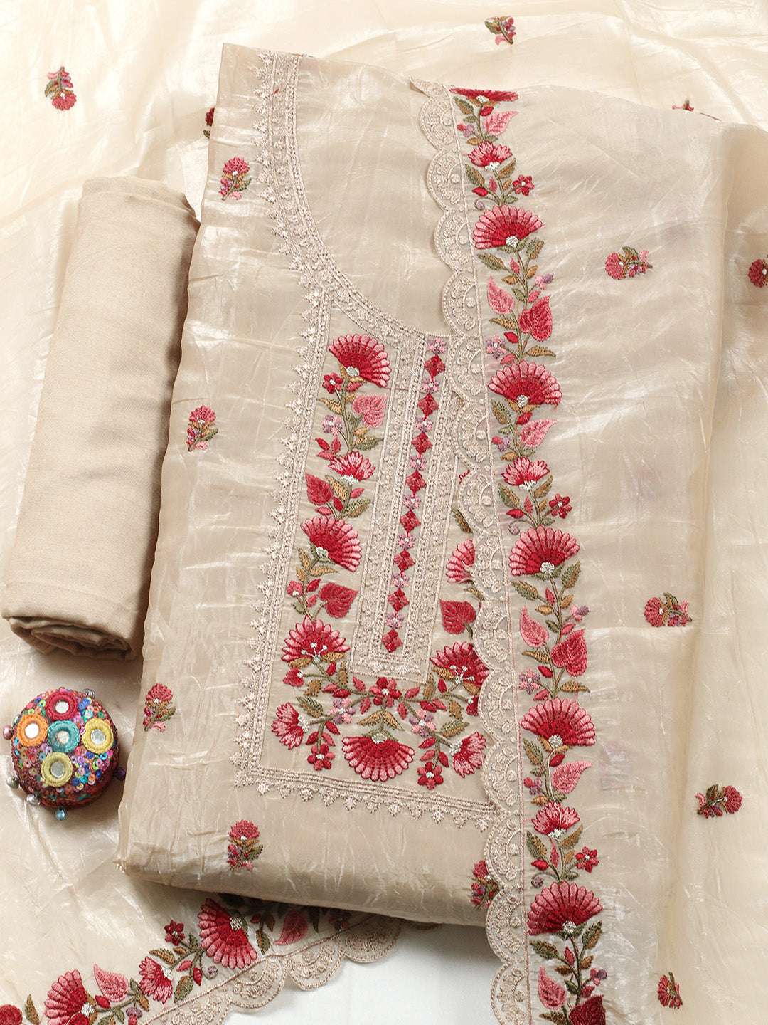 Printed Tissue Unstitched Suit With Dupatta