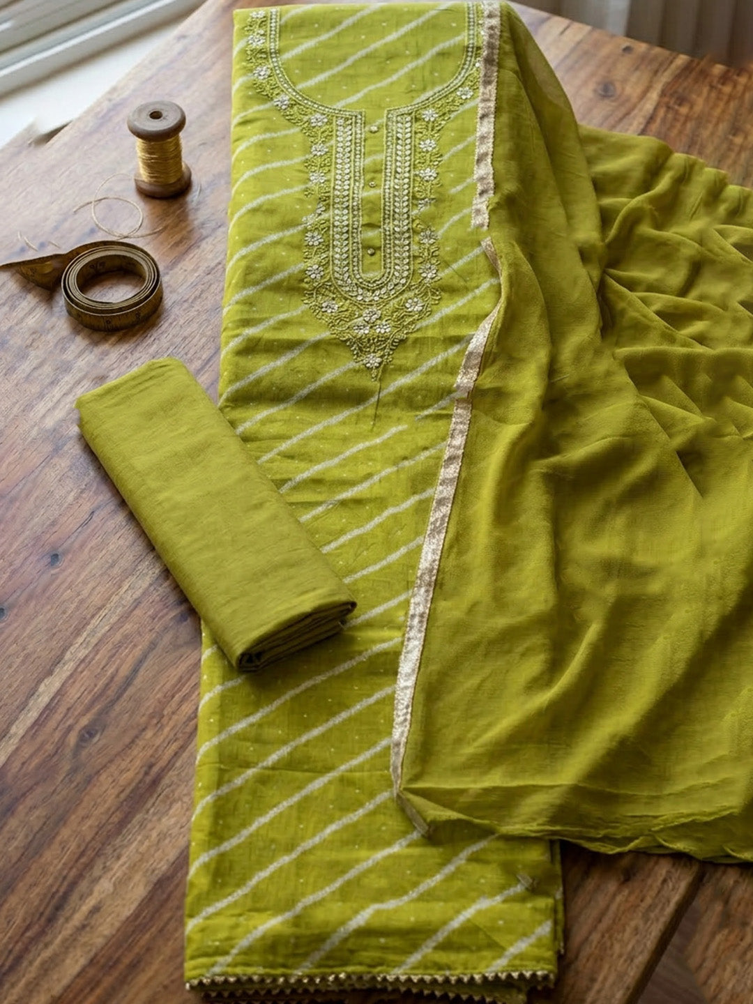 Embroidered Cotton Blend Unstitched Suit With Pant &amp; Dupatta