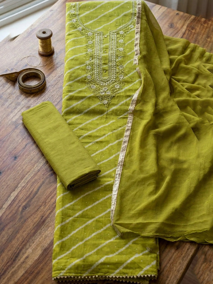 Embroidered Cotton Blend Unstitched Suit With Pant &amp; Dupatta