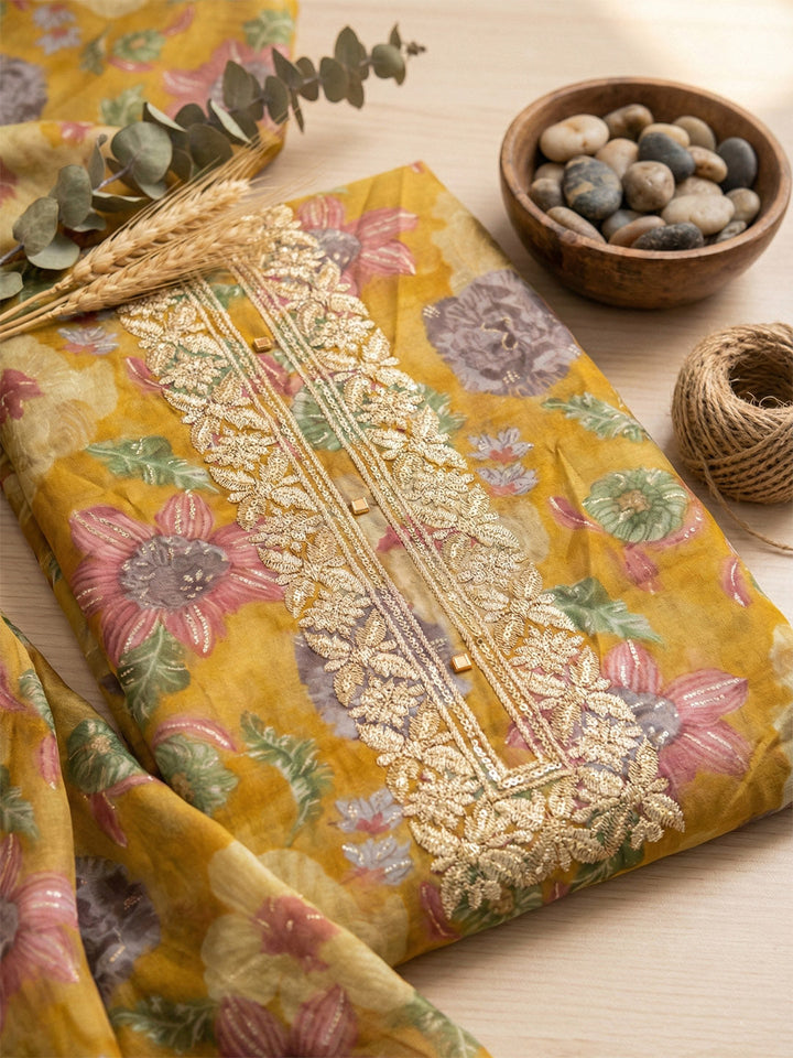 Embroidered Cotton Unstitched Suit With Pant