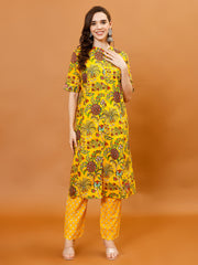 Floral Print Cotton Kurti With Pants