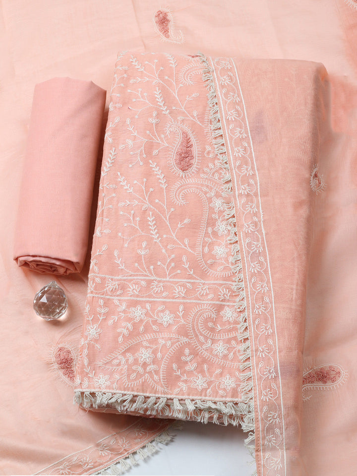 Embroidered Cotton Blend Unstitched Suit With Pant &amp; Dupatta