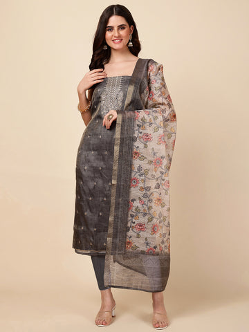 Neck Embroidery Chanderi Unstitched Suit Piece With Dupatta