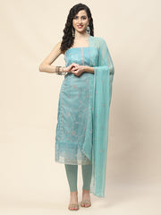 Neck Patti Embroidered Organza Unstitched Suit Piece With Dupatta