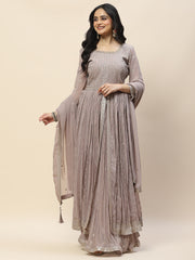 Zari Jaal Embroidery Georgette Kurta With Lehenga & Dupatta