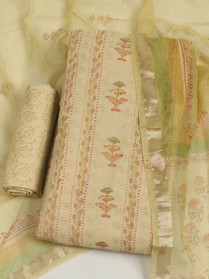 Printed Cotton Unstitched Suits Printed Suit With Pant &amp; Dupatta