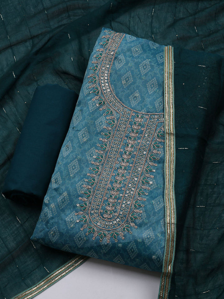Neck Embroidered Chanderi Unstitched Suit With Dupatta