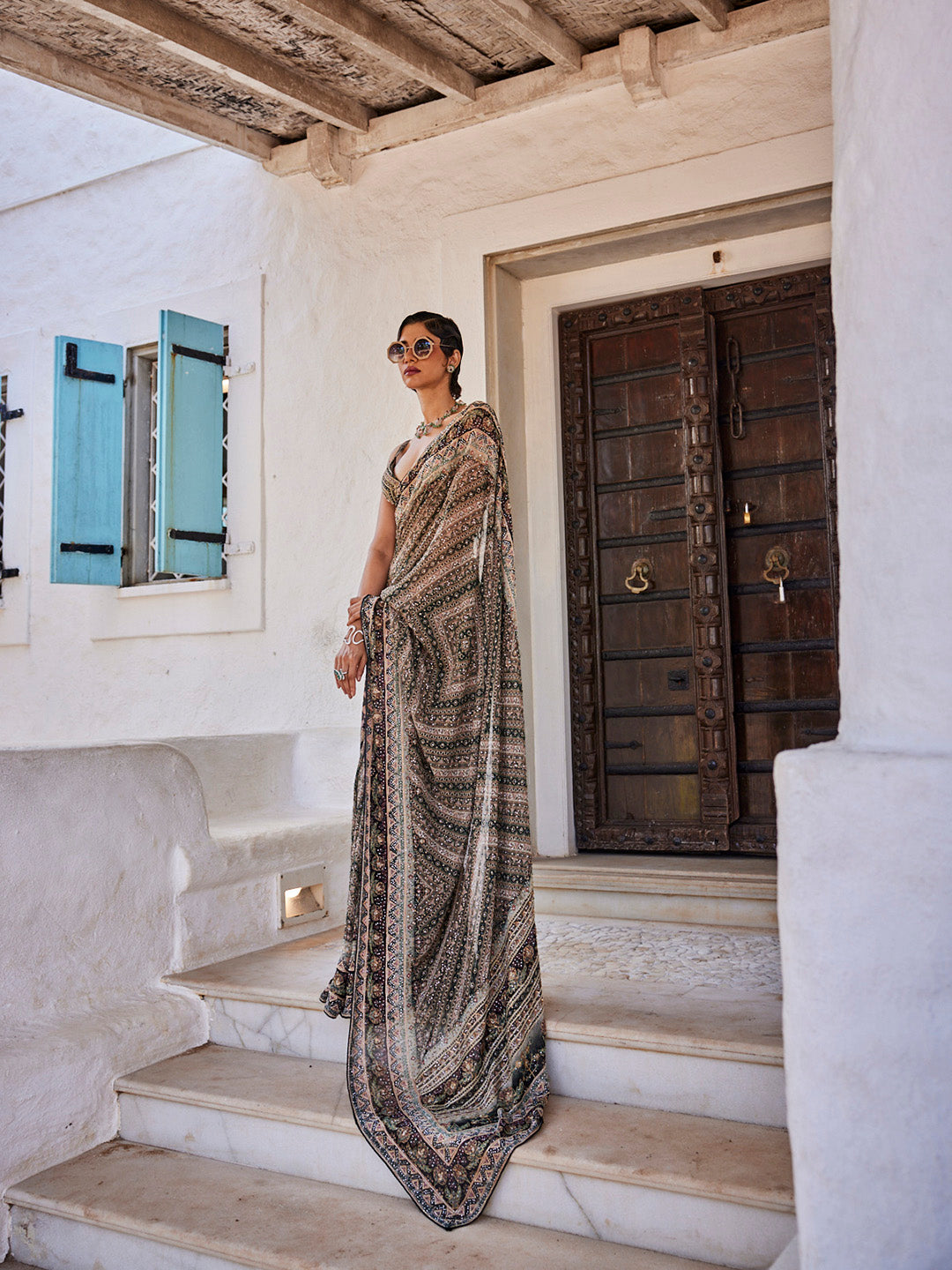 Stone Work Printed Georgette Saree