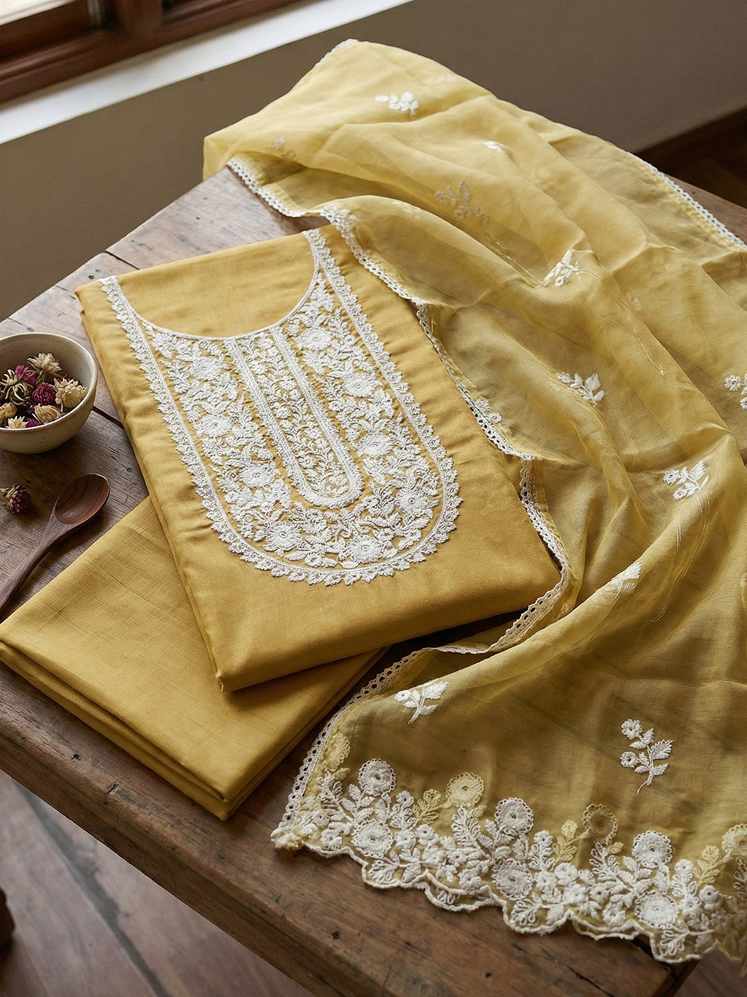 Embroidered Cotton Blend Unstitched Suit With Pant &amp; Dupatta