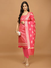 Woven Banarasi Chanderi Unstitched Suit With Dupatta