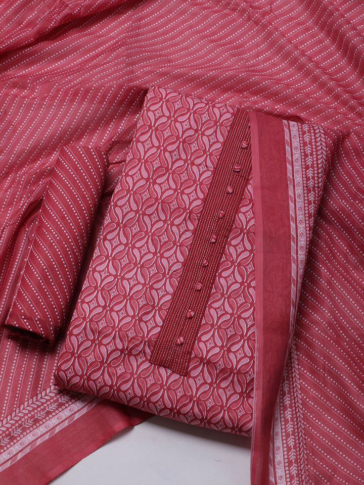 Printed Cotton Blend Unstitched Suit With Dupatta