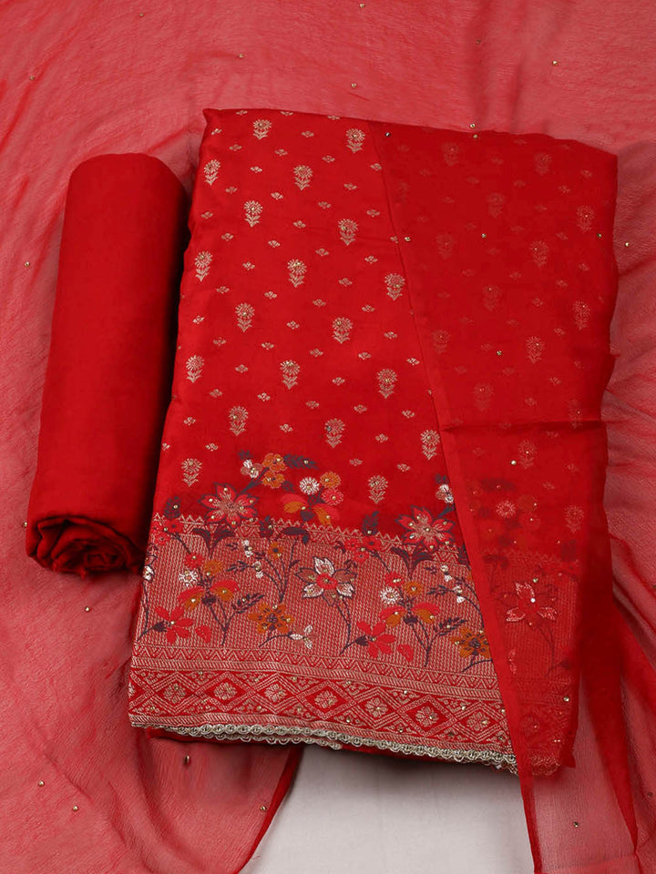 Woven Design Chanderi Unstitched Suit With Pant &amp; Dupatta