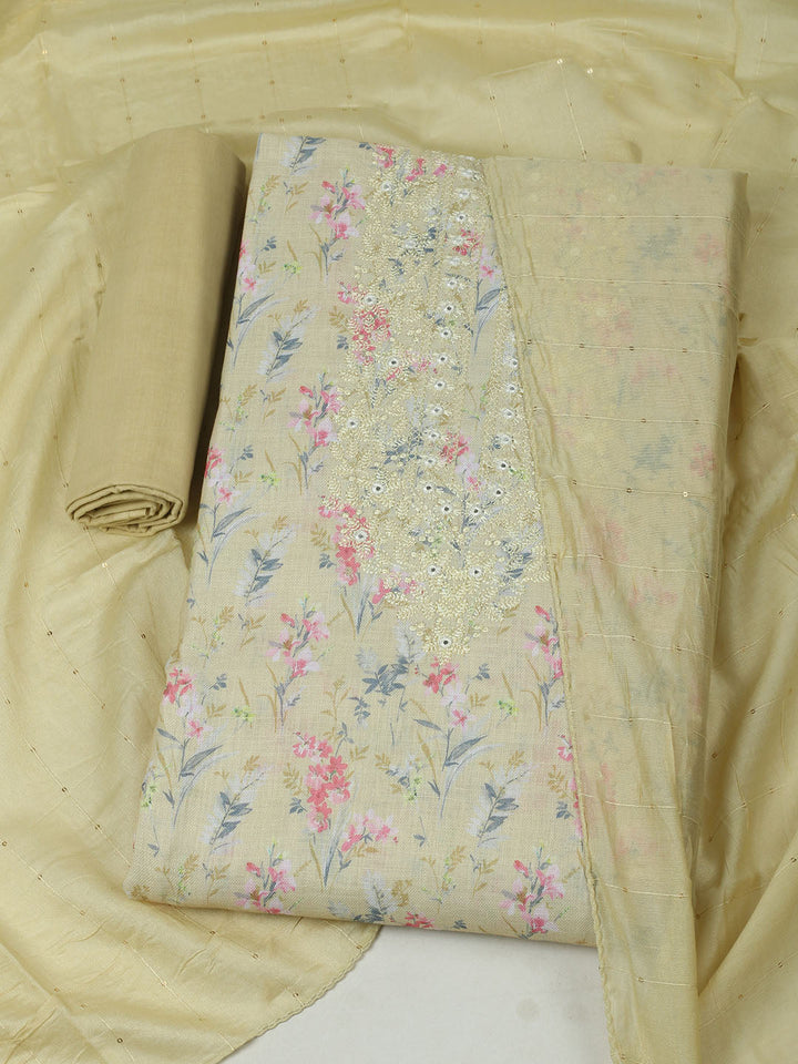 Embroidered Cotton Unstitched Suit With Pant &amp; Dupatta