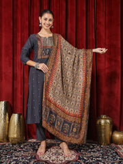 Printed Cotton Blend Kurta With Pants & Dupatta