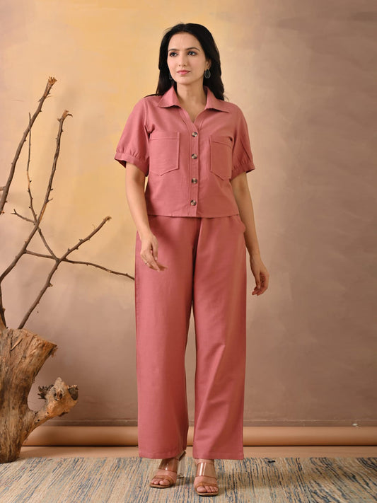 Plain Cotton Blend Shirt With Pant