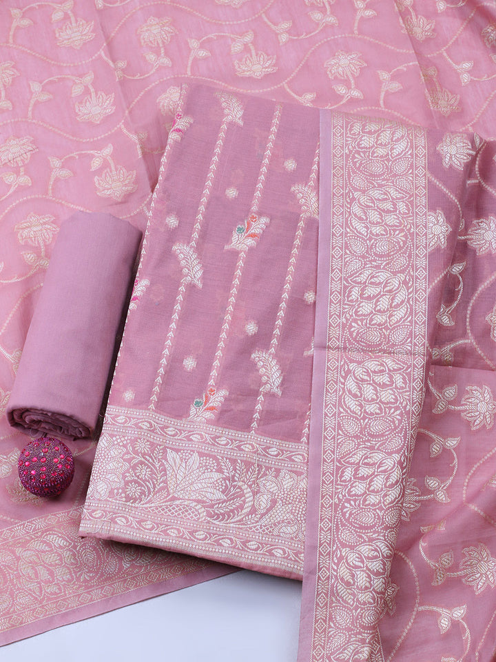 Woven Design Chanderi Unstitched Suit With Pant &amp; Dupatta