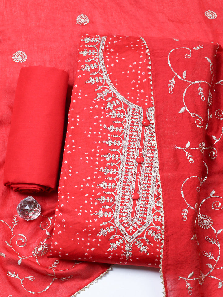 Embroidered Cotton Unstitched Suit With Pant &amp; Dupatta
